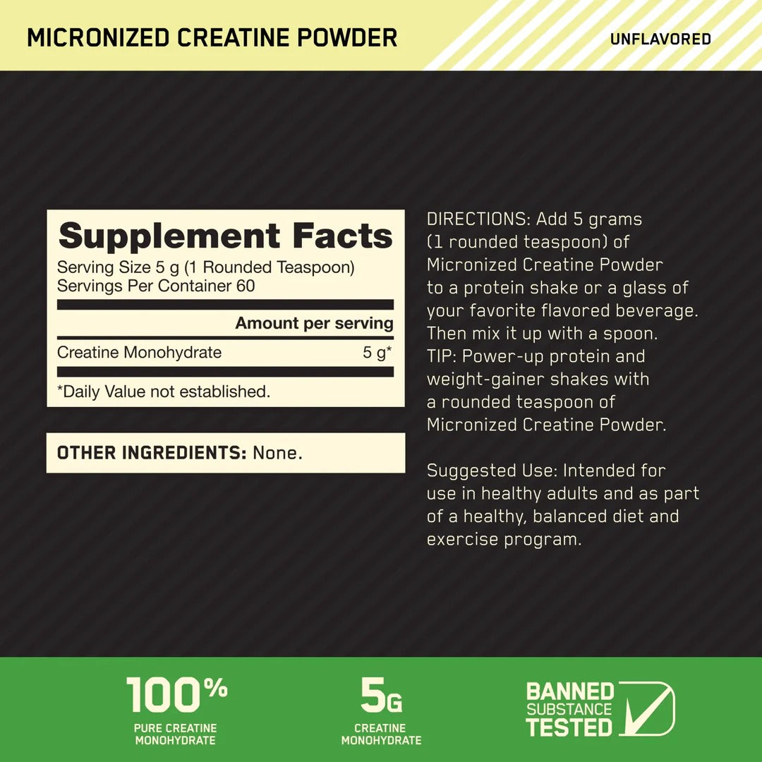 Optimum Nutrition Micronized Creatine Powder – Unflavored (300g | 60 Servings)