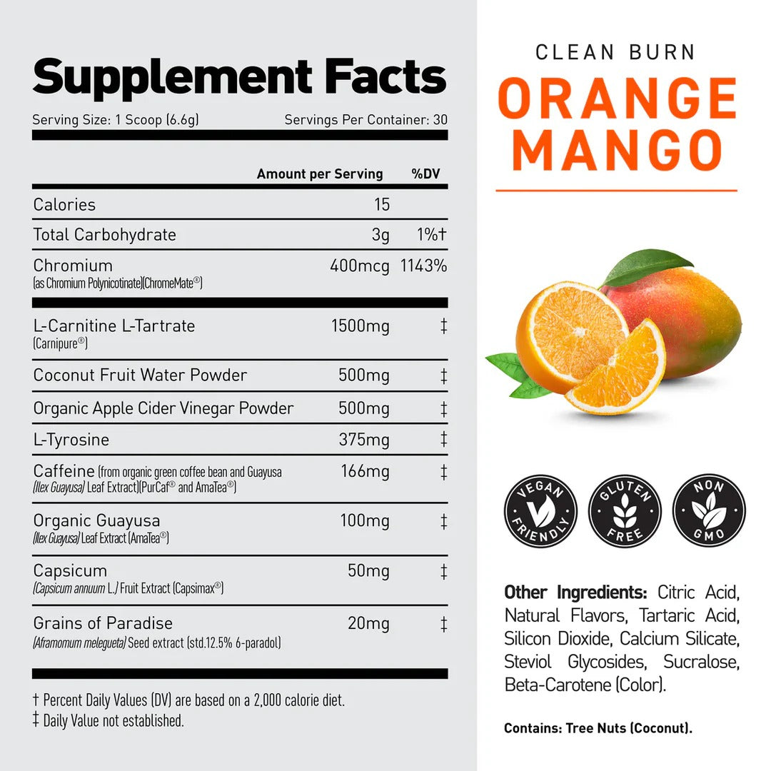 Kaged Clean Burn – Orange Mango Fat Burner (30 Servings)