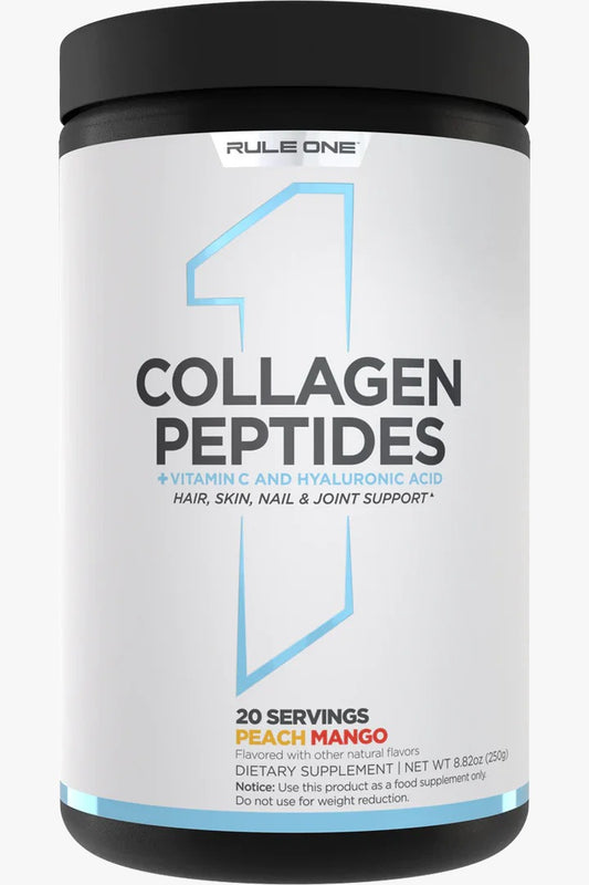 Rule One R1 Collagen Peptides + Vitamin C & Hyaluronic Acid – Peach Mango (250g / 20 Servings)
