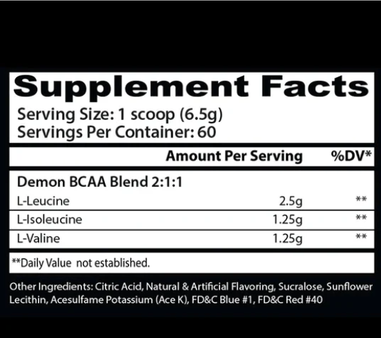 Insane Labz Demon BCAA - 2:1:1 Branched Chain Amino Acids - 60 Servings