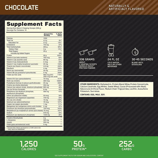 Optimum Nutrition Serious Mass - Detailed Nutrition Label